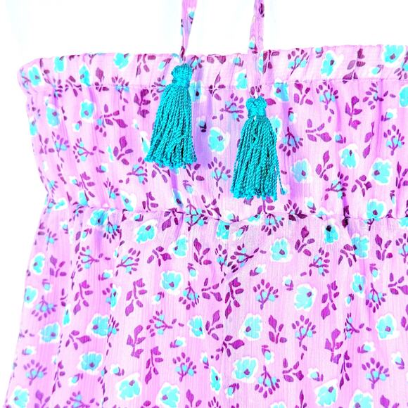 Old Navy Y2K Friends Purple Floral Boho Tassel Babydoll Halter Slip Midi Dress M - Picture 5 of 7
